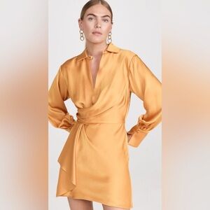 Jonathan Simkhai Orange Long Sleeve Bishop Collar Dress